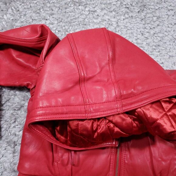 Vintage Georgetown Leather Design Hooded Biker Jacket Red Size Large Full Zip - Picture 8 of 15
